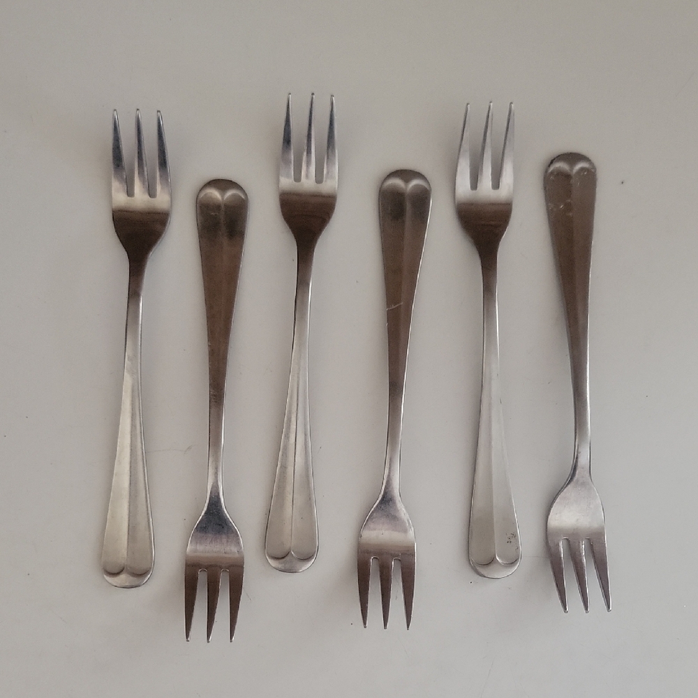 Stainless Steel Dessert Fork Set Leonard Korea 6 Pieces Vintage Silver